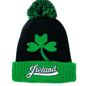 Black & Green Cuffed Beanie Knit Hat Ireland Script