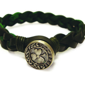C24 Green  Leather Twist Bracelet W/Shamrock Button