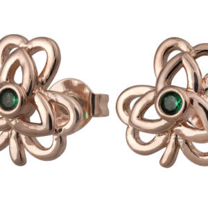 Rose Gold Coloured Shamrock/Trinity Knot W/ Green Cz Earring