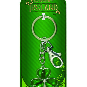 Green Enamel Silver Shamrock Keyring On Display Card