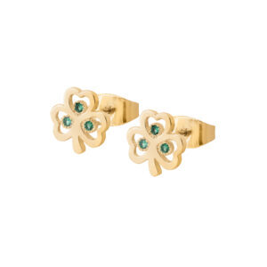 TRINITY & CO. 3 CZ CENTRE SHAMROCK EARRINGS GOLD NEW 2025