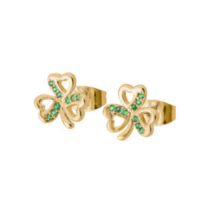 TRINITY & CO. CURVED GREEN CZ SHAMROCK EARRINGS GOLD NEW 2025