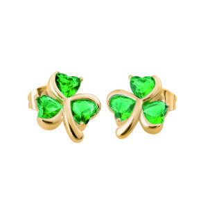 TRINITY & CO. 3 CZ LEAF SHAMROCK EARRINGS GOLD NEW 2025