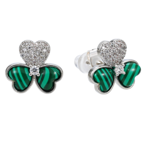 TRINITY & CO.GREEN&PAVE EAR SIL(BS05692E)stripy green stone - NEW